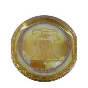 Plate Indiana Gold Carnival Glass American Bicentennial Liberty Bell 8" Vintage